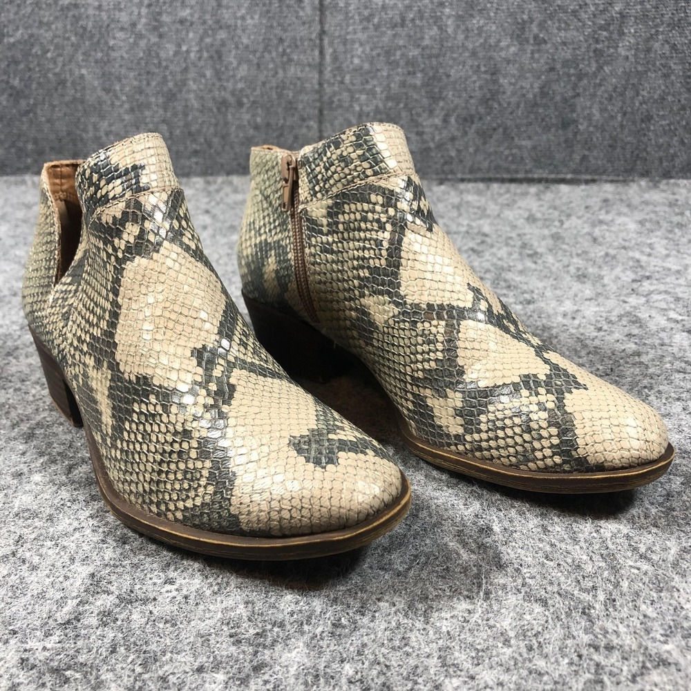 Lucky Brand Boots Brintly 2 Womens 6.5 Beige Snake Print Ankle Zip LK-BRINTLY2